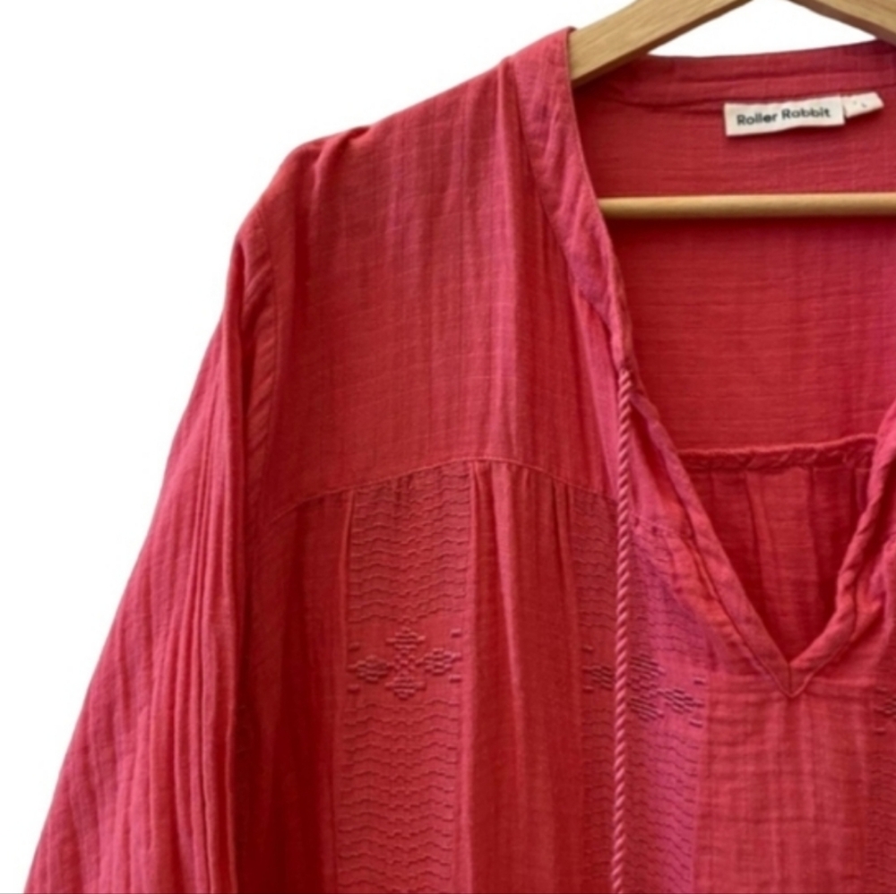 Roller Rabbit Embroidered Boho Chic Size: L  Pink Red - Picture 3 of 8